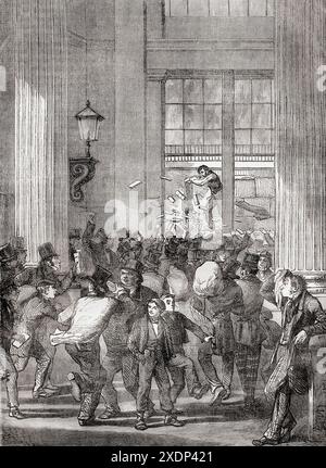 Le persone che si precipitavano a spedire le loro lettere all'ufficio postale generale di Londra, alle sei, questo era l'orario più affollato della giornata, dato che la cassetta delle lettere era chiusa alle 18 in punto. Dalla storia illustrata dell'Inghilterra di Cassell. Foto Stock