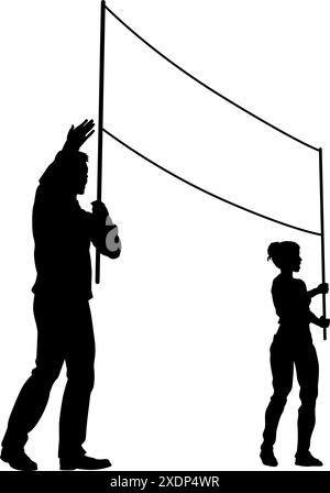 Banner Silhouette manifestanti al Rally Strike di marzo Illustrazione Vettoriale