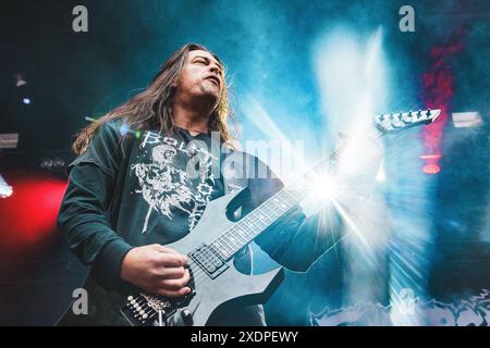 Copenaghen, Danimarca. 22 giugno 2024. La band metal americana Enforced esegue un concerto dal vivo durante il festival heavy metal danese Copenhell 2024 a Copenaghen. Foto Stock