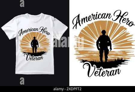 Vettore di design della t shirt American Hero Veteran. Illustrazione Vettoriale
