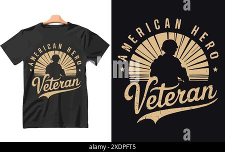 Vettore di design della t shirt American Hero Veteran. Illustrazione Vettoriale
