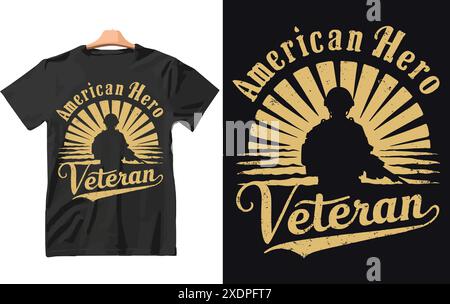 Vettore di design della t shirt American Hero Veteran. Illustrazione Vettoriale