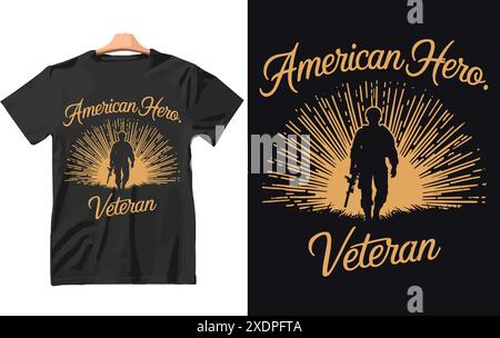 Vettore di design della t shirt American Hero Veteran. Illustrazione Vettoriale