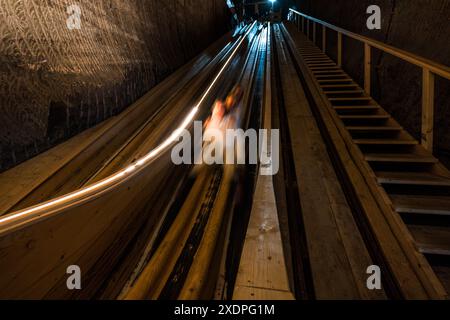 Salzwelten Mining. Estrazione sotterranea di sale. Gratzer, Hallein, Salisburgo, Austria Foto Stock