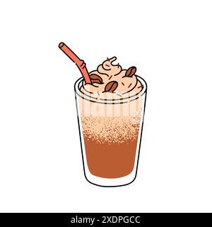 Vivace illustrazione vettoriale di un latte con panna montata, perfetta per caffè, ristoranti e amanti del caffè. Un'eccellente aggiunta per i menu' Illustrazione Vettoriale