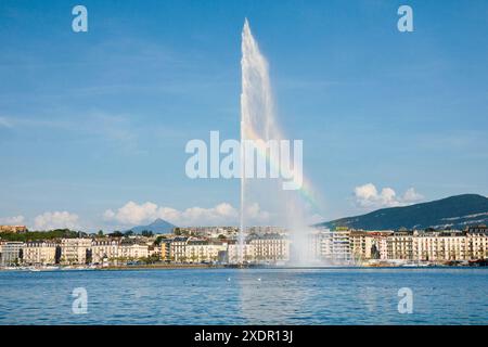 Geografia / viaggi, Svizzera, il Jet d'eau, punto di riferimento del bacino del lago di Ginevra, USO NON ESCLUSIVO PER BIGLIETTI-AUGURI-BIGLIETTI-CARTOLINE-CARTOLINE Foto Stock