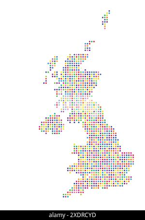 Mappa astratta del Regno Unito che mostra l'area del paese con un modello di cerchi colorati Illustrazione Vettoriale