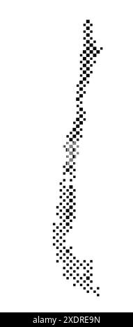 Mappa astratta del Cile che mostra il paese con un motivo di quadrati bianchi e neri come una scacchiera Illustrazione Vettoriale