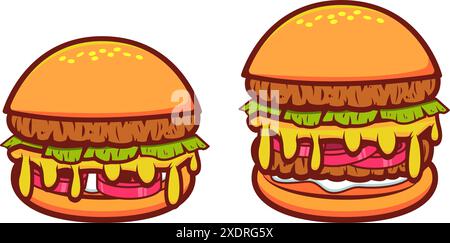 Set di hamburger in vettoriale. Elementi di design vettoriali per etichetta, logo, emblema, badge. Illustrazione vettoriale. Illustrazione Vettoriale