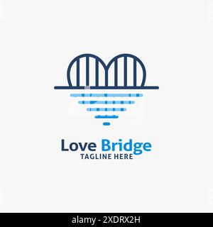 Forma a ponte e cuore per il design del logo Love Bridge Illustrazione Vettoriale