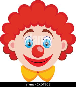 Stupido volto da clown con naso rosso e parrucca emoji Illustrazione Vettoriale