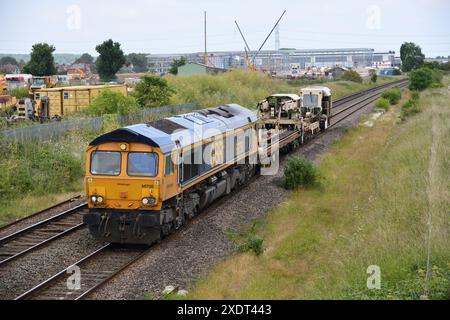 Classe 66 66750 in funzione 6O01 dal 10:18 Scunthorpe Trent Terminal Complex a Eastleigh East Yard passando Barton sotto Needwood 24 giugno 2024 Foto Stock