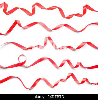 Bellissimi nastri rossi isolati su bianco, set Foto Stock