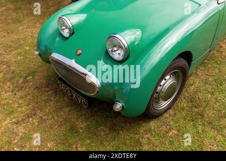 Austin Healey Frog Eyed Sprite. Classic Cars su Lytham Green 2024. Foto Stock