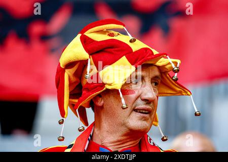 Dusseldorf, Germania. 24 giugno 2024. DUSSELDORF, Dusseldorf Arena, 24-06-2024, Campionato europeo di calcio Euro2024, partita a gironi n. 27 tra Albania e Spagna, tifosi spagnoli credito: Pro Shots/Alamy Live News Foto Stock