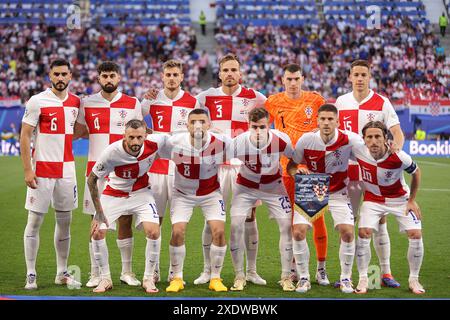 LIPSIA, GERMANIA - 24 GIUGNO: I giocatori della nazionale croata di calcio si schierano per una foto della squadra prima della partita a gironi UEFA EURO 2024 tra Croazia e Italia allo Stadio di Lipsia il 24 giugno 2024 a Lipsia, Germania. Foto: Luka Stanzlj/Pixsell credito: Pixsell/Alamy Live News Foto Stock