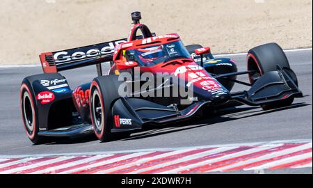 23 giugno 2024 Monterey, CA, U.S.A. Rahal Letterman Lanigan Racing driver Christian Lundgaard (45) della Danimarca in uscita dalla Turn11 durante il Firestone Grand Prix di Monterey IndyCar warm up al WeatherTech Raceway Laguna Seca Monterey, CA Thurman James/CSM Foto Stock