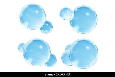 Bolle blu trasparenti, rendering 3d. Illustrazione 3D. Foto Stock