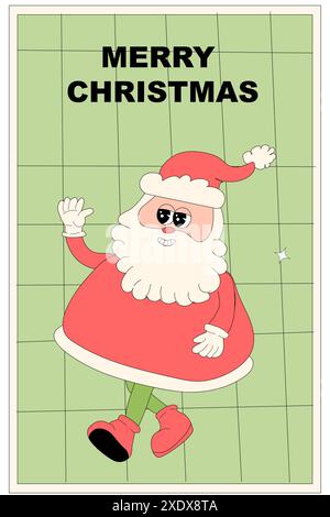 Striscione verticale di Natale con carattere floreale. Carattere natalizio con poster o biglietto di auguri con elementi y2k. Felice anno nuovo e Templat di Natale Illustrazione Vettoriale