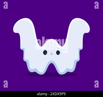Font Halloween, personaggio cartoni animati Letter W Ghost o boo Monster, alfabeto vettoriale horror. Font Halloween o spaventoso tipo ABC, fantasma poltergeist raccapricciante a forma di lettera W come creatura boo spaventosa Illustrazione Vettoriale