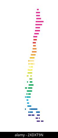 Mappa astratta del Cile che mostra il paese con linee orizzontali parallele in colori arcobaleno Illustrazione Vettoriale