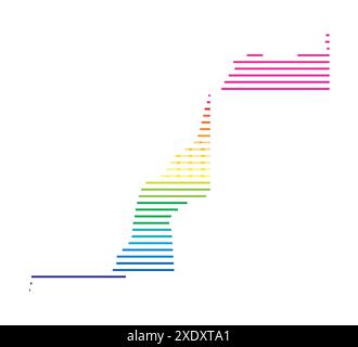 Mappa astratta del Sahara occidentale che mostra il paese con linee orizzontali parallele in colori arcobaleno Illustrazione Vettoriale