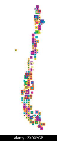Mappa astratta del Cile mappa astratta che mostra il paese con un modello di quadrati colorati sovrapposti come caramelle Illustrazione Vettoriale