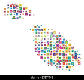 Mappa astratta di Malta mappa astratta che mostra il paese con un modello di quadrati colorati sovrapposti come caramelle Illustrazione Vettoriale