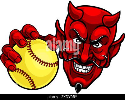 Devil Softball Sports Team Mascot Illustrazione Vettoriale