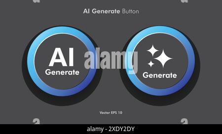 Genera interfaccia utente pulsante IA. Concetto di progettazione UX dell'interfaccia utente di intelligenza artificiale per sito Web, app isolata su sfondo nero. Illustrazione vettoriale Illustrazione Vettoriale