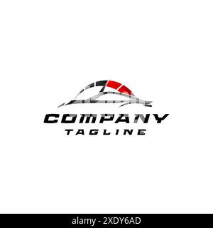 Silhouette nera per auto sportive con logo del tachimetro. Silhouette di una vettura sportiva sotto il design del simbolo di velocità del tachimetro. Illustrazione Vettoriale