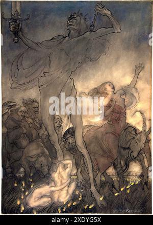 RACKHAM Arthur (1867-1939) - Till Eulenspiegel dalle fiabe tedesche Der Märchenwald 1919 - poster illustrato d'epoca Foto Stock