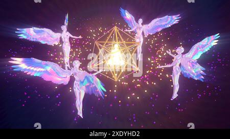 illustrazione 3d di un rituale angelico astrale meditativo Foto Stock