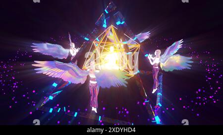 illustrazione 3d di un rituale angelico astrale meditativo Foto Stock