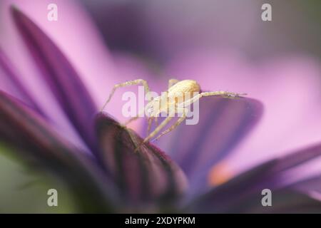 spider (Philodromus spec.), seduto sul fiore di Osteospermum, Germania Foto Stock