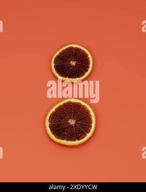 Due fette di graipfruit su sfondo arancione dalla vista superiore, rendering 3d. Foto Stock