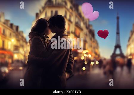 Illustrazione di un amore a parigi Foto Stock