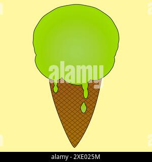 Un'illustrazione rinfrescante di un gelato verde in un cono di cialde. Perfetto per progetti a tema estivo e progetti correlati ai dessert. Illustrazione Vettoriale