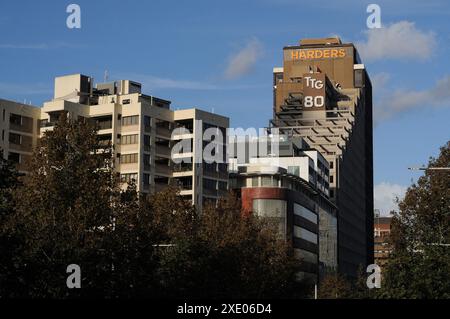 TTG 80, Harders, alte torri terrazzate su William Street viste da Cook & Phillip Park, Woolloomooloo, Sydney, Australia Foto Stock