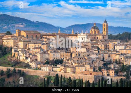 Urbino, città storica fortificata in Italia. Foto Stock