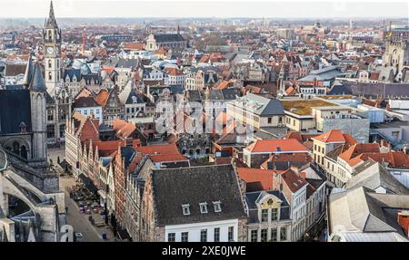 Vista panoramica aerea della storica città di Gand, provincia delle Fiandre orientali, Belgio Foto Stock