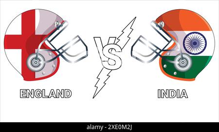 Bandiere vettoriali Inghilterra vs India illustrazione 3D sul casco da cricket per partita contro sfondo trasparente Illustrazione Vettoriale