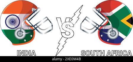 India vs Sudafrica bandiere vettoriali con illustrazione 3D sul casco da cricket per partita contro sfondo trasparente Illustrazione Vettoriale