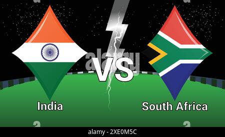Partite tra stadio e Sky Stars Thunder Flash con India e Sudafrica Illustrazione Vettoriale
