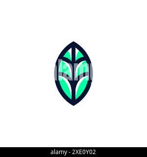 Design astratto con logo a foglia rotonda natura. Design vettore lamelle Illustrazione Vettoriale
