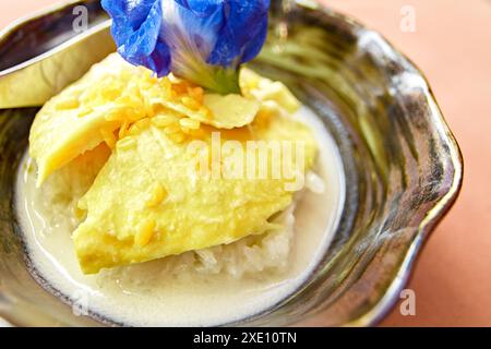 Riso duriano e appiccicoso, dessert tailandese Foto Stock