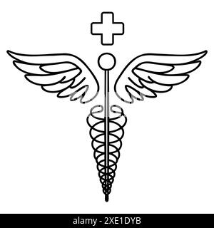 Simbolo medico caduceo. Disegno continuo di una linea su sfondo bianco. Illustrazione vettoriale. Illustrazione Vettoriale