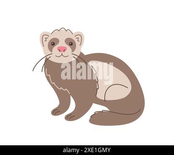 Simpatico e sorridente furetto doodle disegnato a mano. Adorabile animale domestico in stile cartoni animati lineare. Illustrazione del tratto modificabile Illustrazione Vettoriale