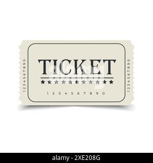 Design del modello ticket isolato su sfondo bianco. Festival, cinema, teatro, concerti, casinò, circo, biglietto evento, vista frontale. Illustrazione vettoriale Illustrazione Vettoriale