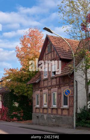 Una ricca casa privata di sobborgo in autunno. Fall Street di ricche case residenziali suburbane in progetto di sviluppo abitativo. Un lar Foto Stock